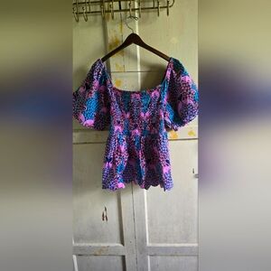 Simply Southern Purple and Blue Puff Sleeve Blouse